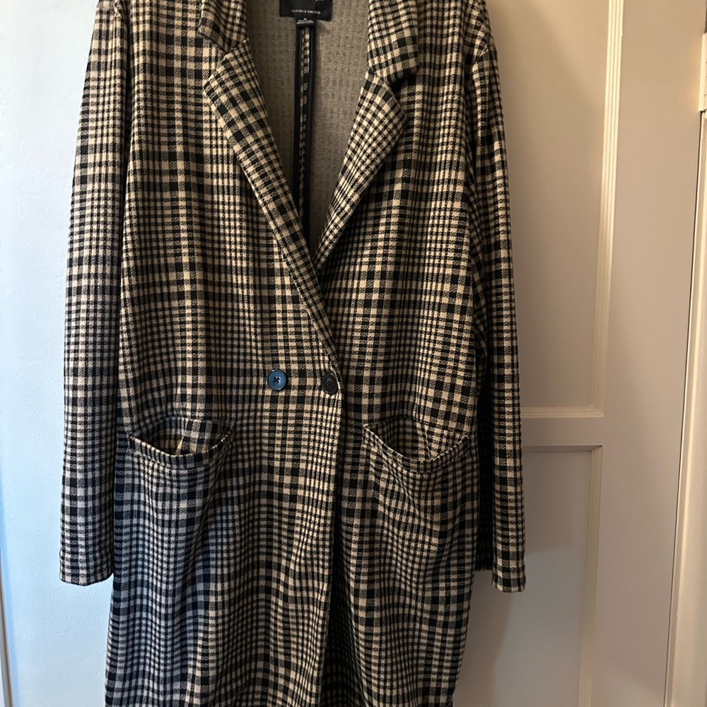 Anthropologie Black and Tan Duster Coat with Tailored Design